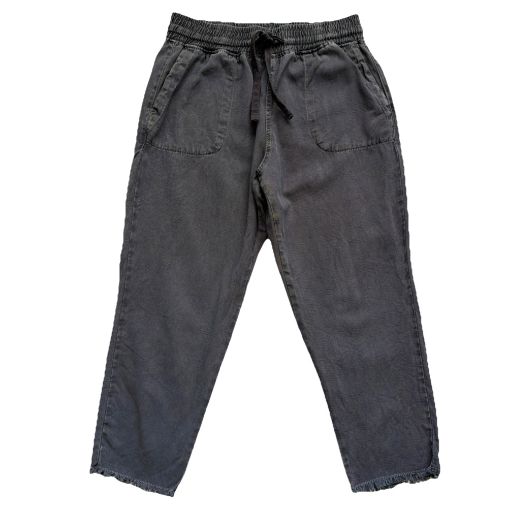 Zara Gray Pull On Pants Womens Large Hi-Rise Lyocell Cropped Frayed Raw Hem Boho